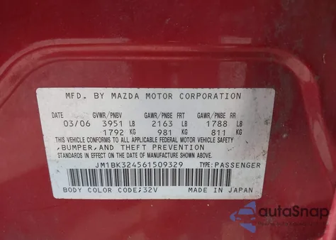 2006 Mazda Mazda3 S Grand Touring from USA, damaged, VIN JM1BK324561509329